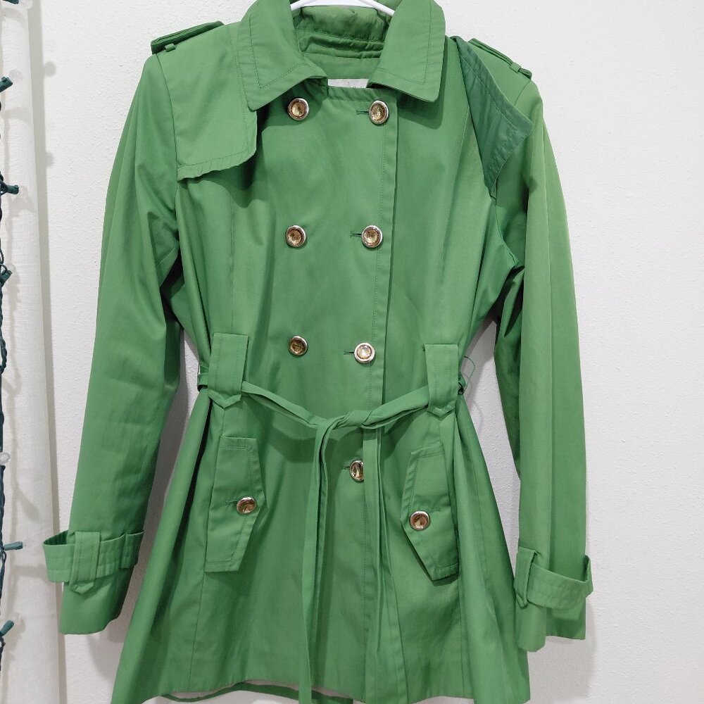 Green Double-Breasted Trench Coat with Belt